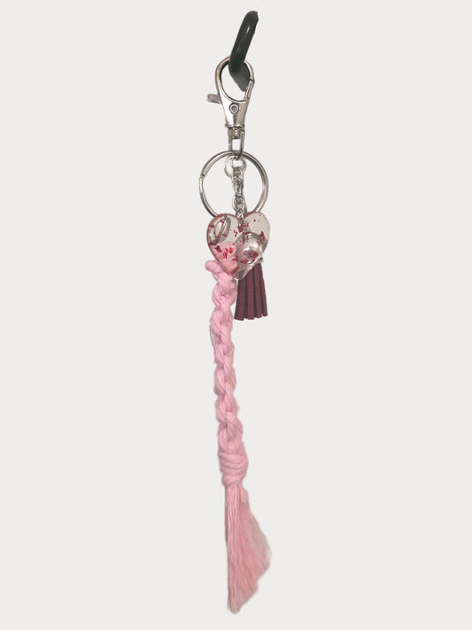 🌸 Rose Quartz Blush Macramé Keychain