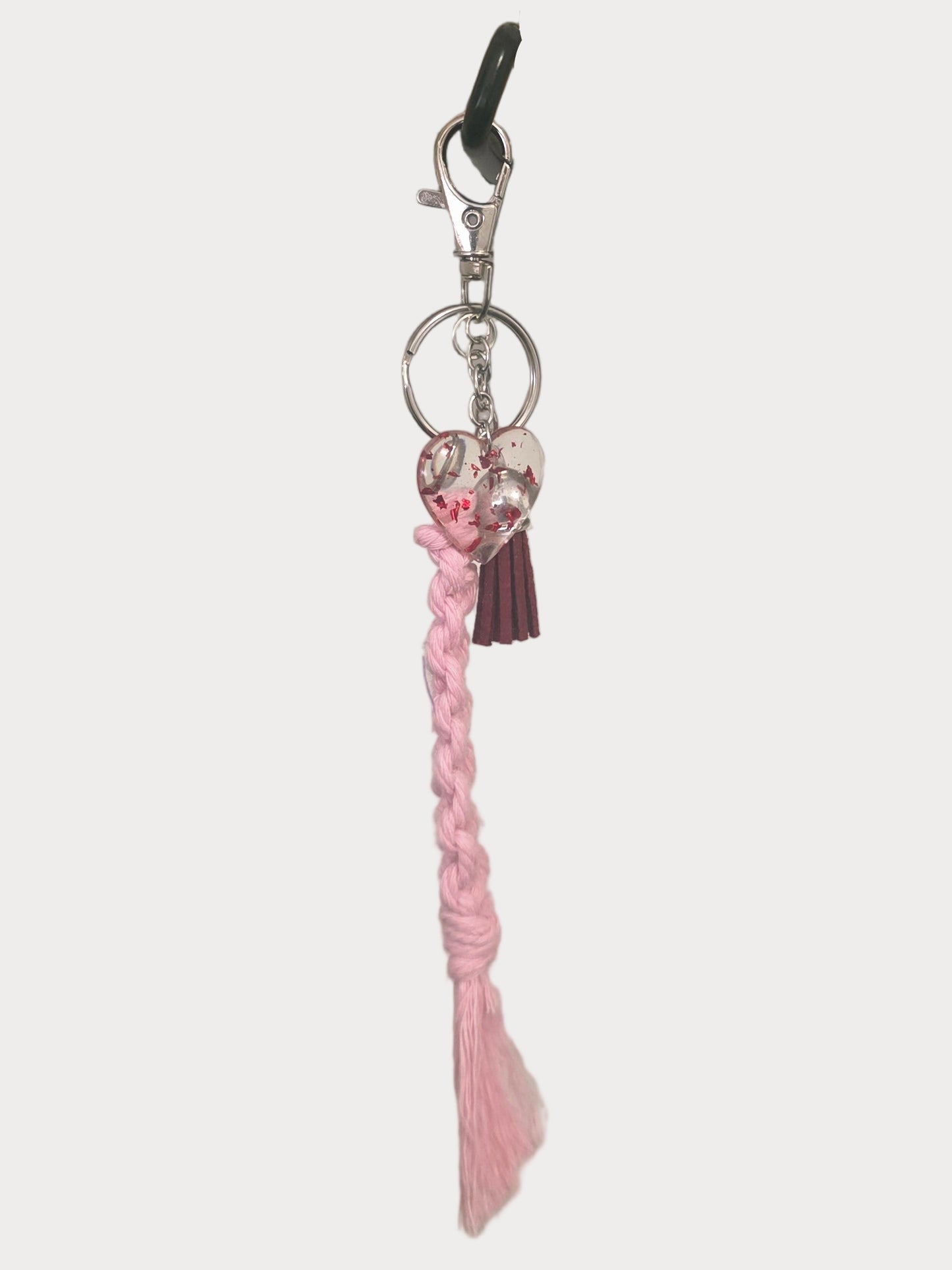 🌸 Rose Quartz Blush Macramé Keychain